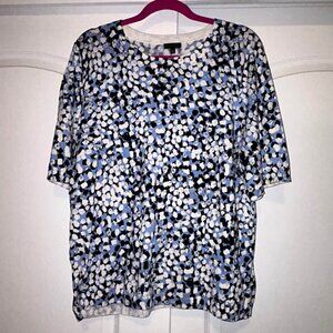 Talbots black blue white dot pattern short sleeve sweater top woman's size XL